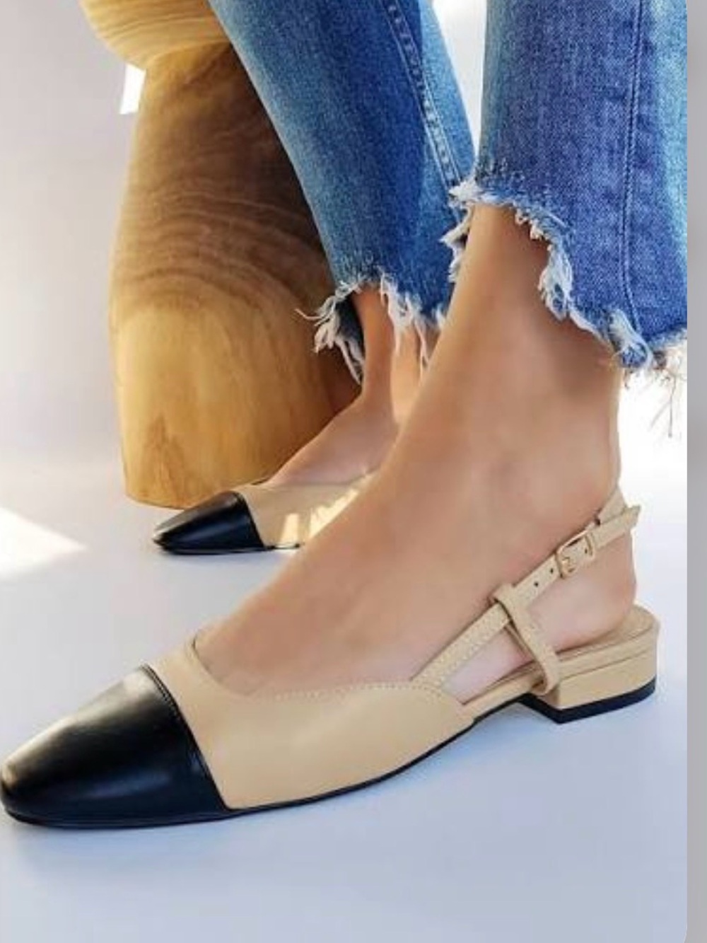 Jonak Chanel like Beige and Black Two-Tone Slingback Flats